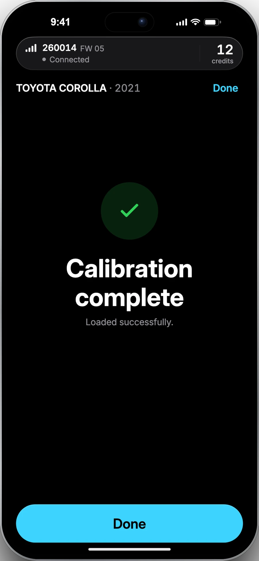 App SConnect con una calibrazione completata